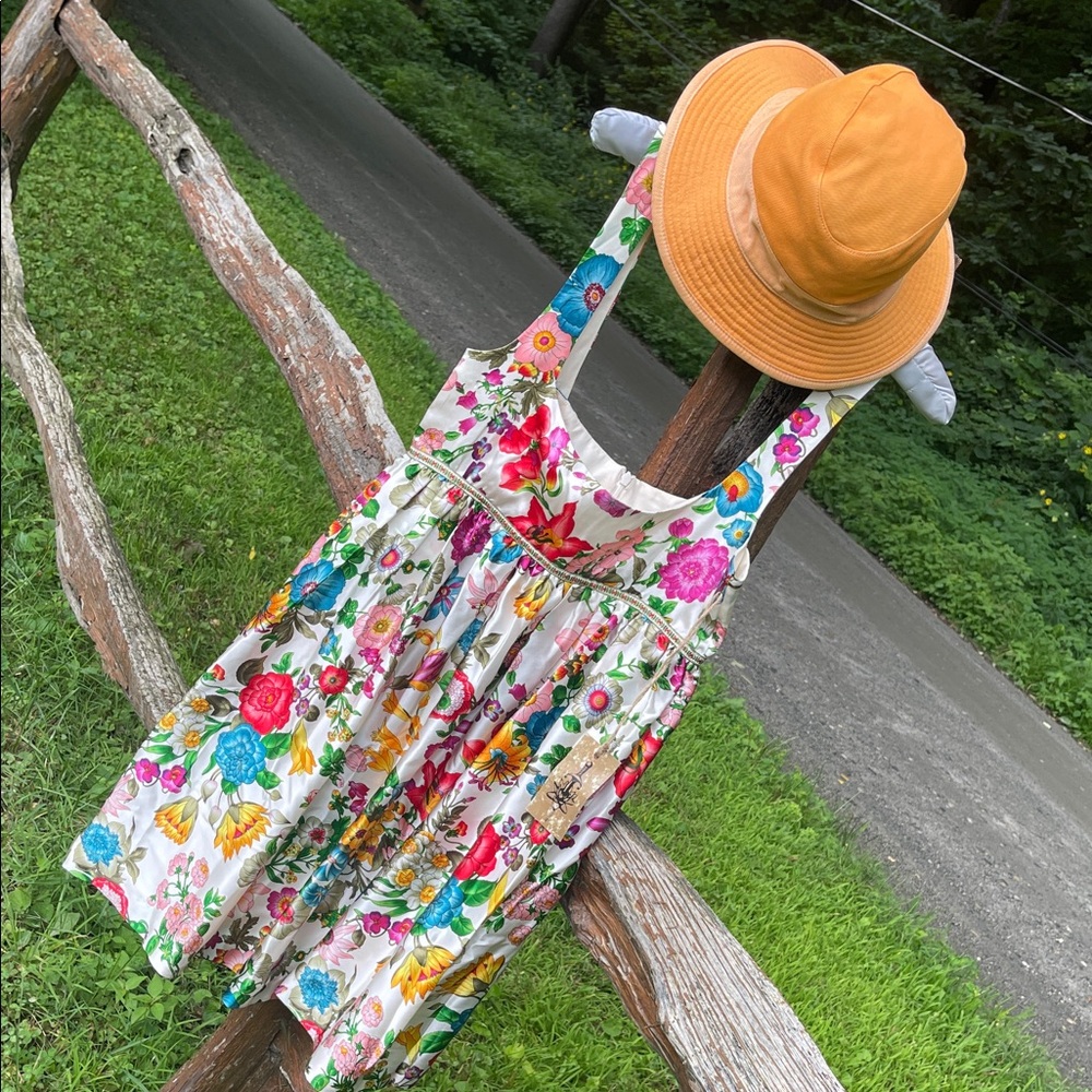 Designer Mini-dress of Silk & Organic cotton, size XS, Babydoll cut.